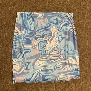 Womens Small Blue Marble-Print Mini Skirt